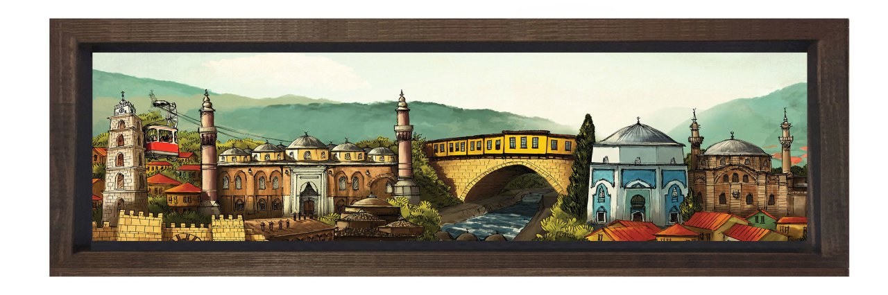 Monstar Köprüsü Tablosu Kahverengi Ahşap Çerçeve - 120x40