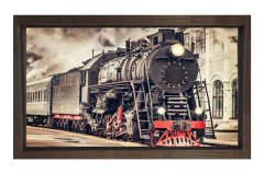 Lokomotif Tablosu Tablosu Kahverengi Ahşap Çerçeve - 40x60
