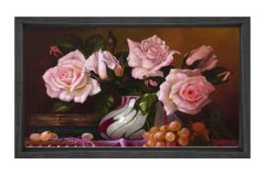Pempe Güller Vazo Tablosu Siyah Ahşap Çerçeve - 45x30