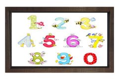 Renkli Rakamlar Tablosu Kahverengi Ahşap Çerçeve - 50x70