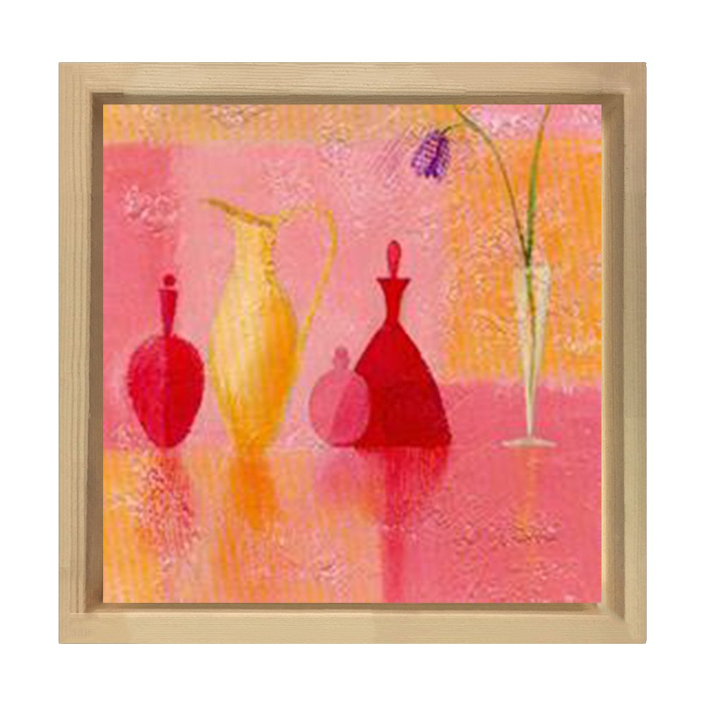 Dekoratif Şişeler Ve Vazo Tablosu Naturel Ahşap Çerçeve - 80x80
