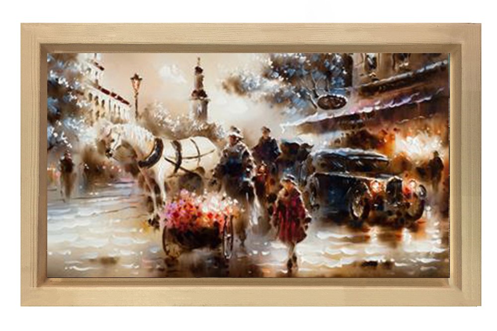 Vintage Şehir Manzarası Tablosu Naturel Ahşap - 50x90