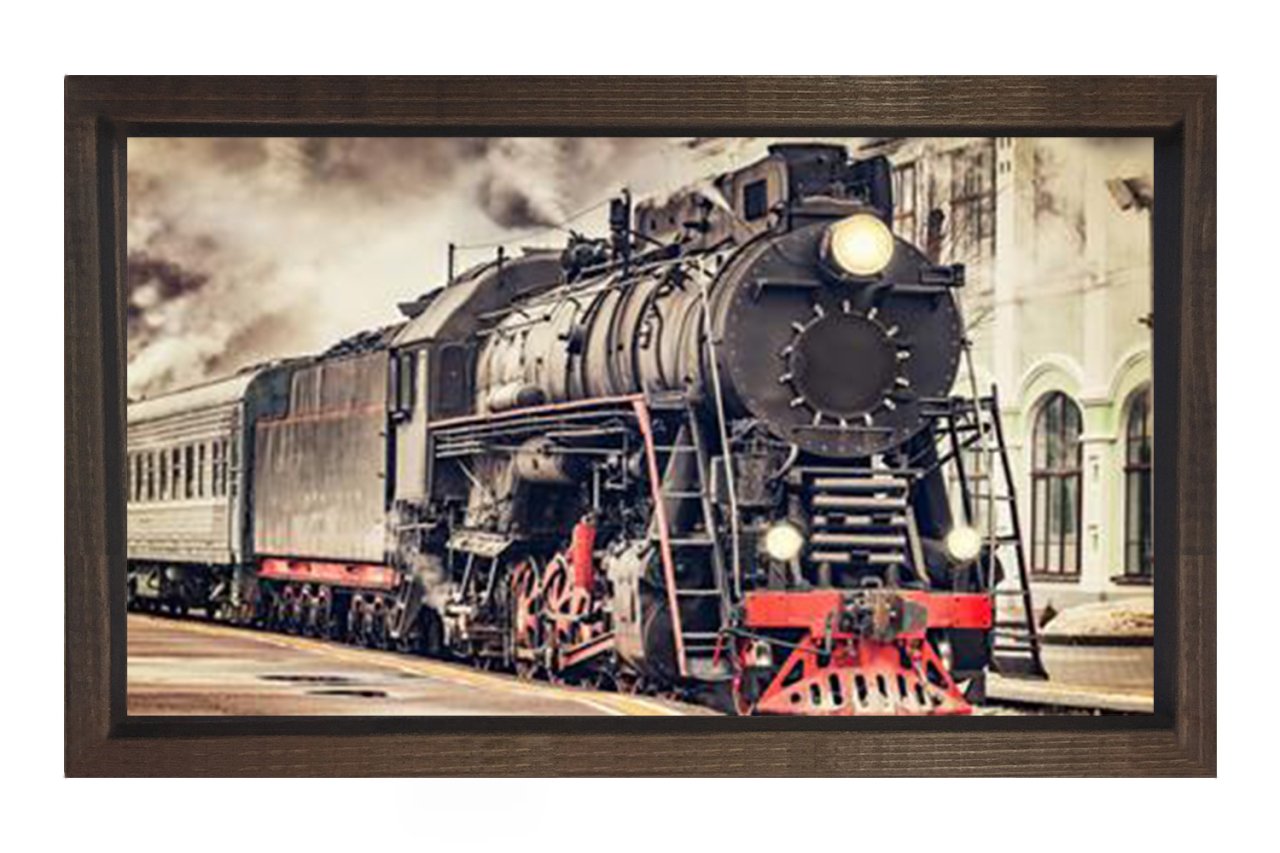 Lokomotif Tablosu Tablosu Kahverengi Ahşap Çerçeve - 50x70