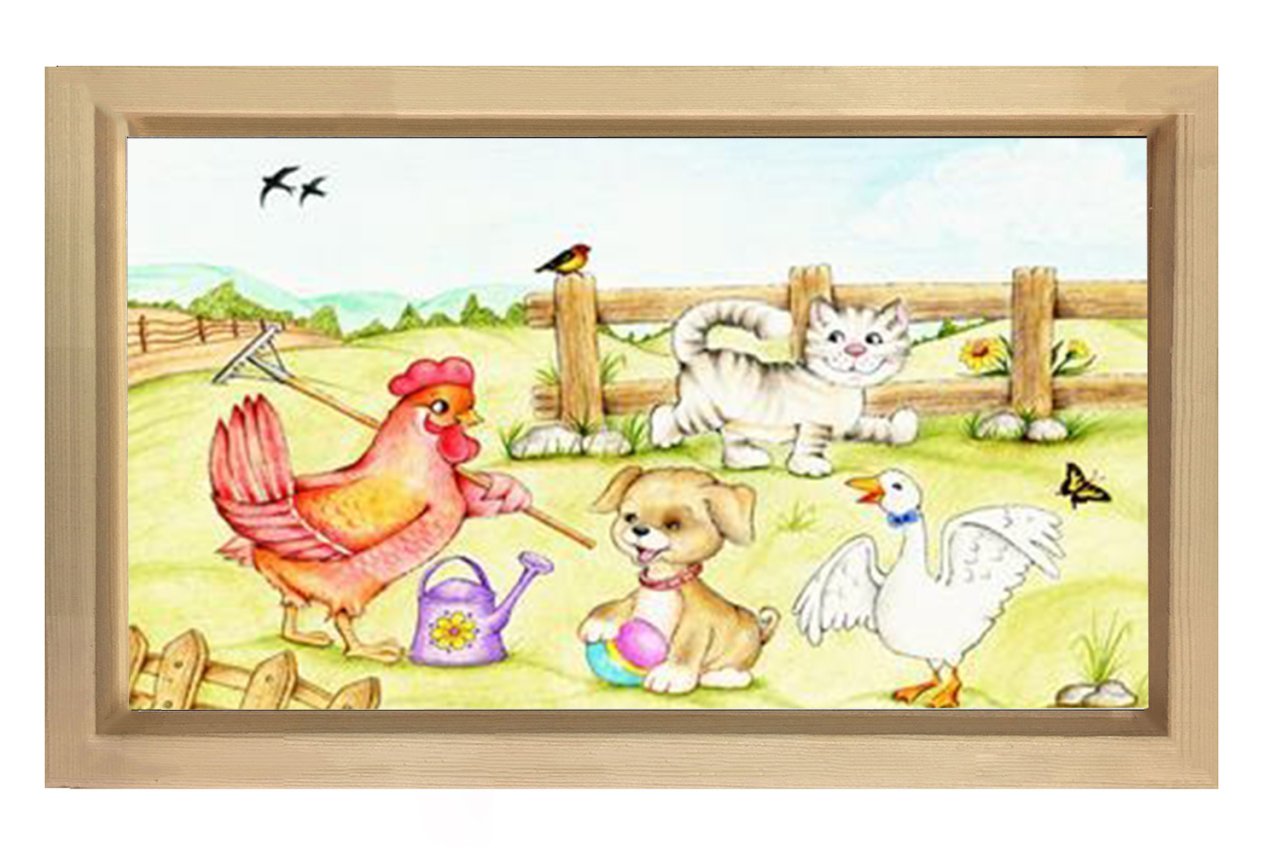 Hayvan Çiftliği Tablosu Naturel Ahşap Çerçeve - 40x60