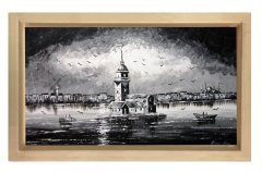 Kız Kulesi Siyah Beyaz Tablosu Naturel Ahşap - 100x200