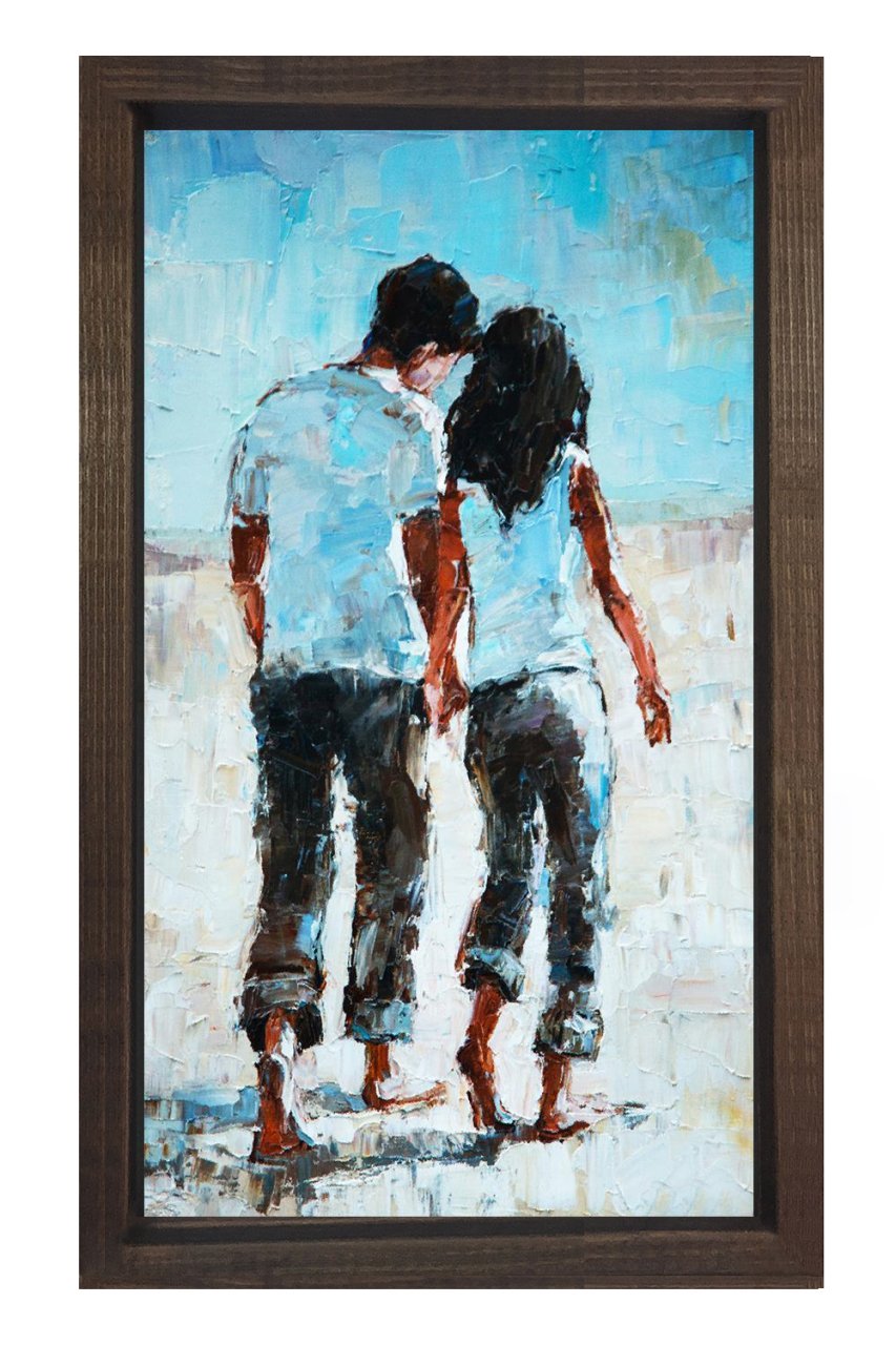 Aşık Çift Tablosu Kahverengi Ahşap Çerçeve - 45x30