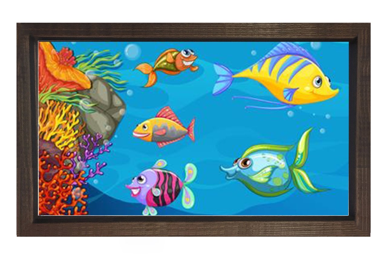 Renkli Balıklar Tablosu Kahverengi Ahşap Çerçeve - 40x60