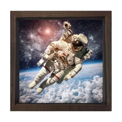 Astronot Tablosu Kahverengi Ahşap Çerçeve - 40x40