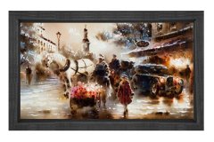 Vintage Şehir Manzarası Tablosu Siyah Ahşap - 40x60