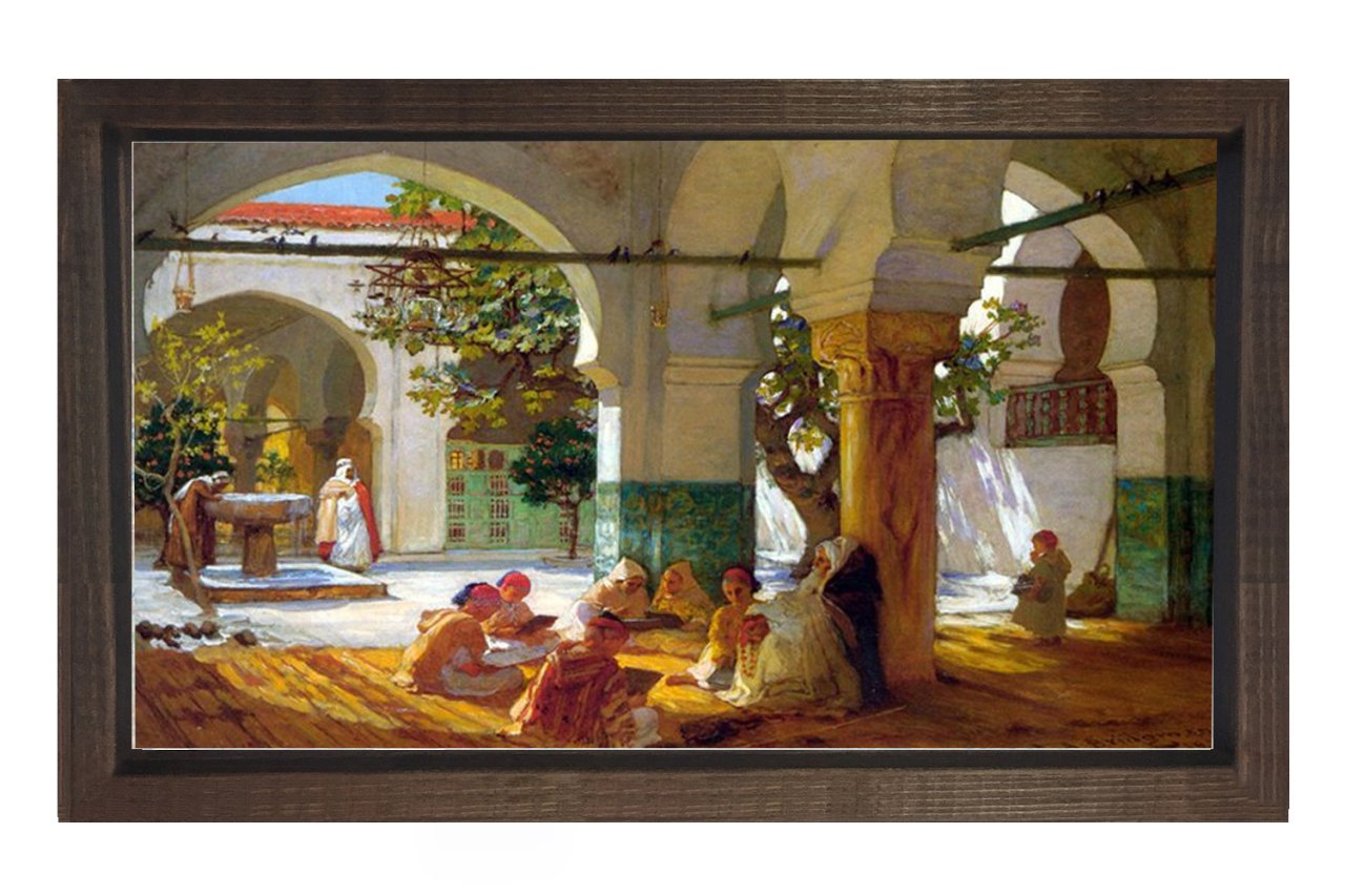 Oryantalist Avlu Tablosu Kahverengi Ahşap Çerçeve - 100x200