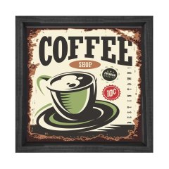 Coffee Reklam Afişi Tablosu Siyah Ahşap Çerçeve - 50x50