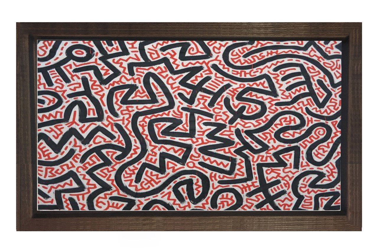 Soyut Çizgiler Tablosu Kahverengi Ahşap Çerçeve - 50x70