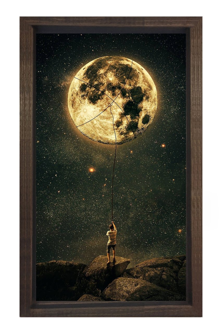 Ay zinciri adam tablosu Kahverengi Ahşap Çerçeve - 50x90