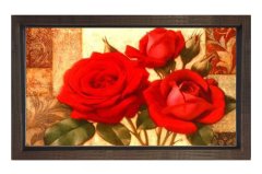 Kırmızı Gül Çiçekleri Tablosu Kahverengi Ahşap Çerçeve - 40x60