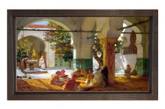 Oryantalist Avlu Tablosu Kahverengi Ahşap Çerçeve - 45x30