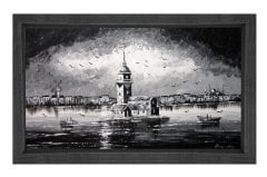 Kız Kulesi Siyah Beyaz Tablosu Siyah Ahşap - 100x150