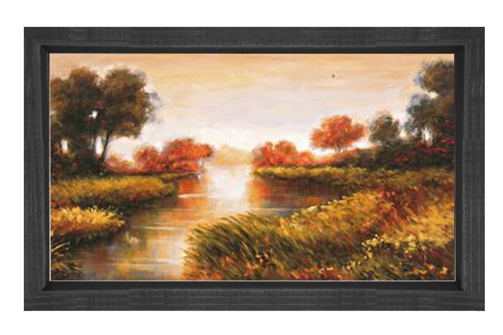 Nehir Ve Orman Tablosu Siyah Ahşap - 70x100