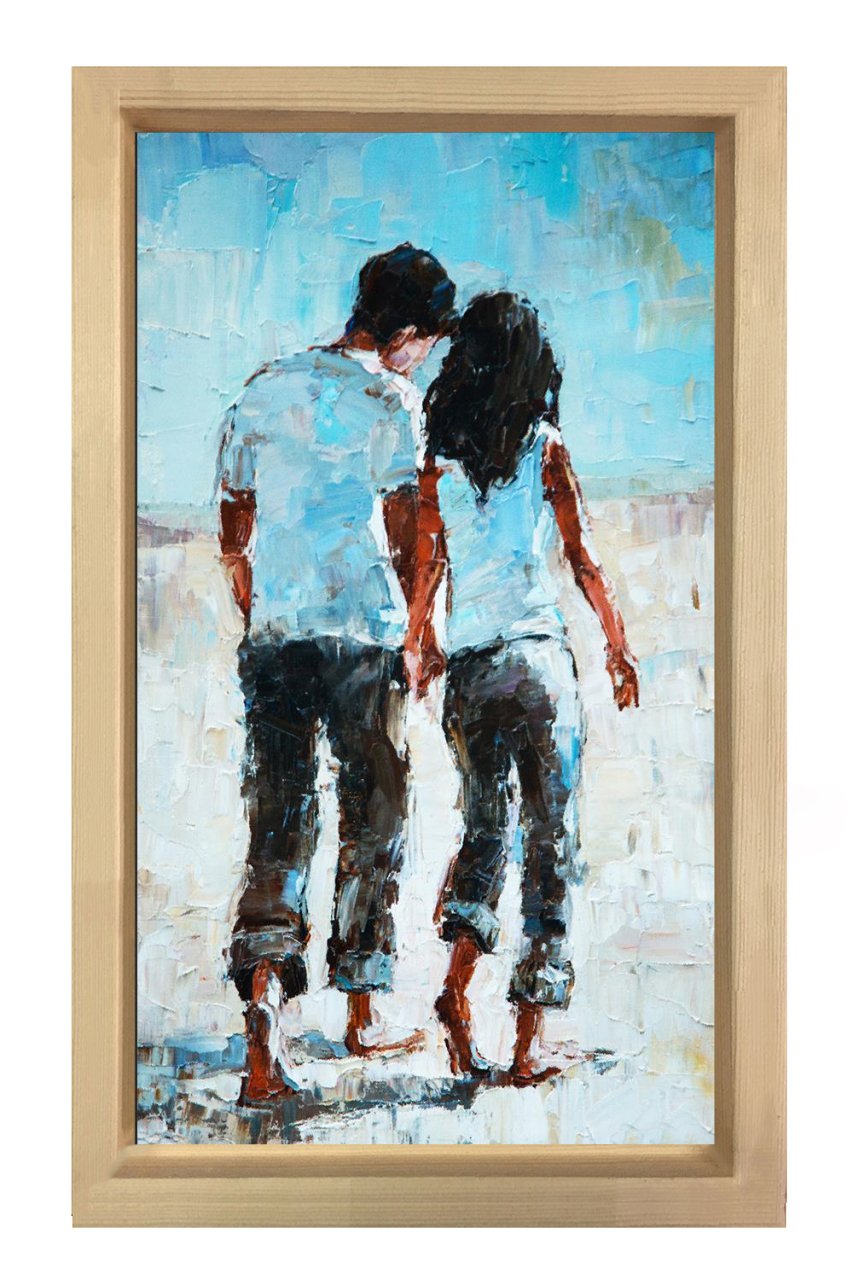 Aşık Çift Tablosu Naturel Ahşap Çerçeve - 45x30