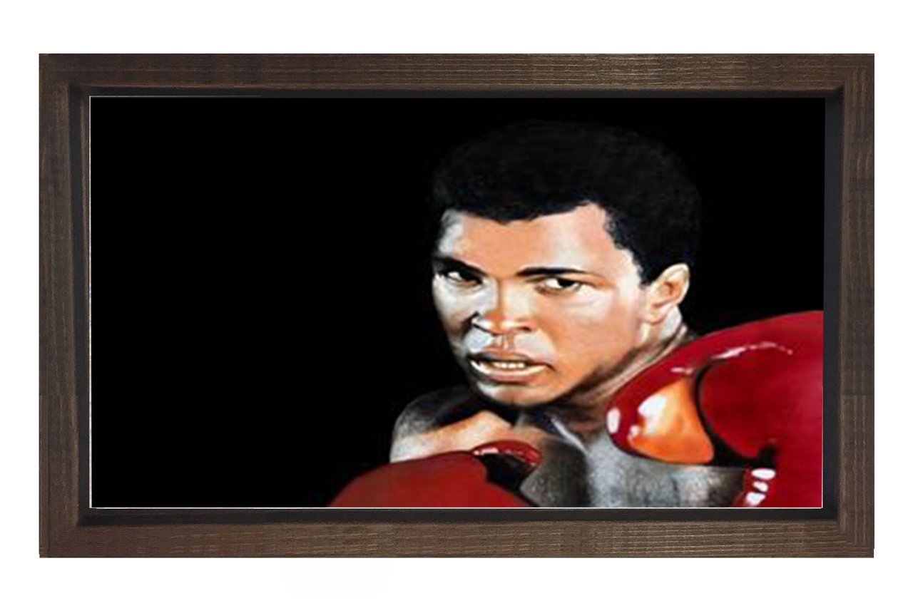 Boks Eldivenleriyle Muhammed Ali  Tablosu Kahverengi Ahşap Çerçeve - 50x90