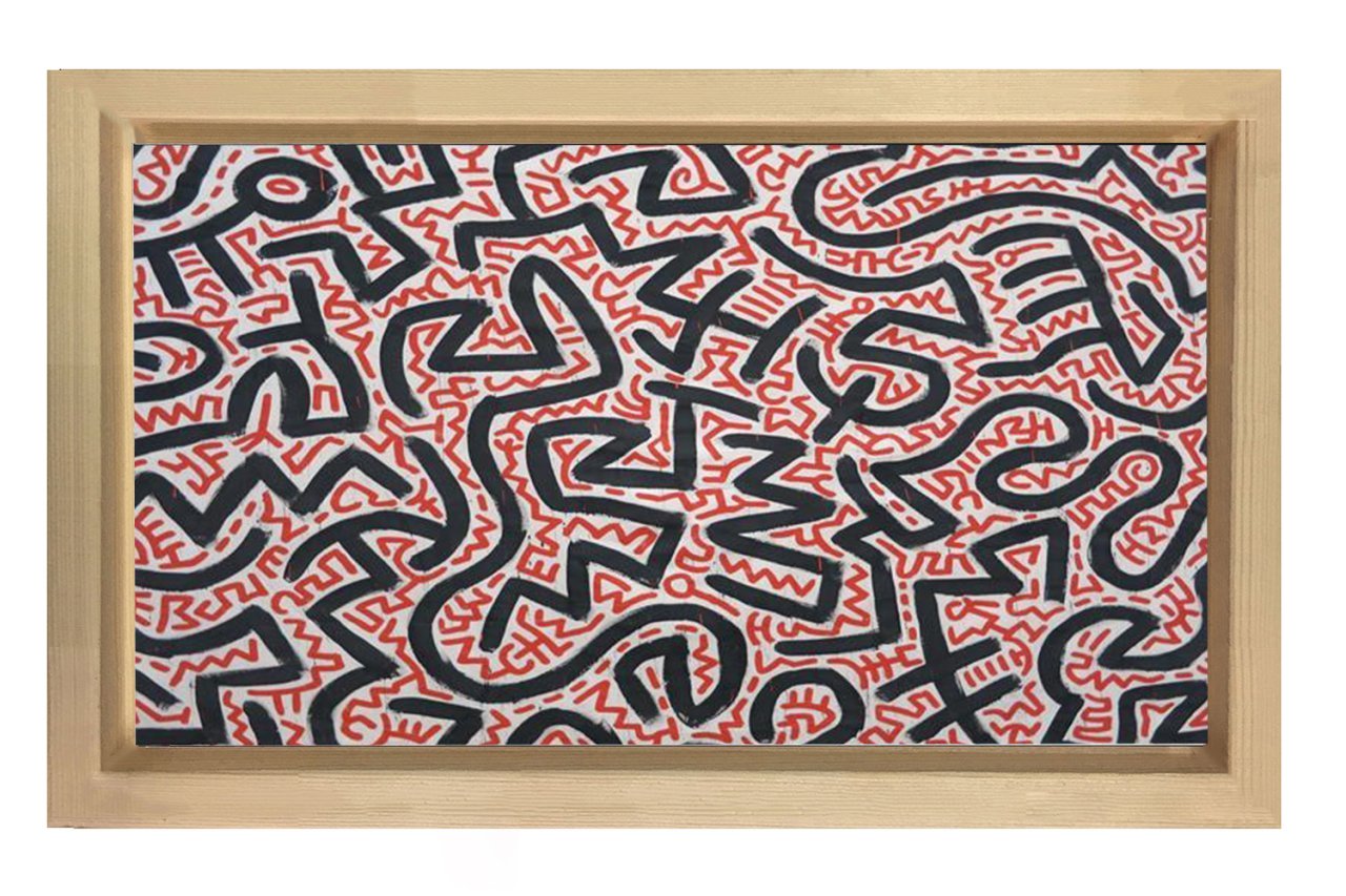 Soyut Çizgiler Tablosu Naturel Ahşap Çerçeve - 45x30