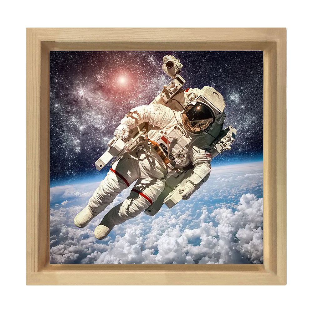 Astronot Tablosu Naturel Ahşap Çerçeve - 40x40