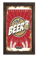 Soğuk Bira Reklam Afişi Tablosu Kahverengi Ahşap Çerçeve - 45x30