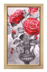 Kırmızı Güller Vazoda Tablosu Naturel Ahşap Çerçeve - 40x60