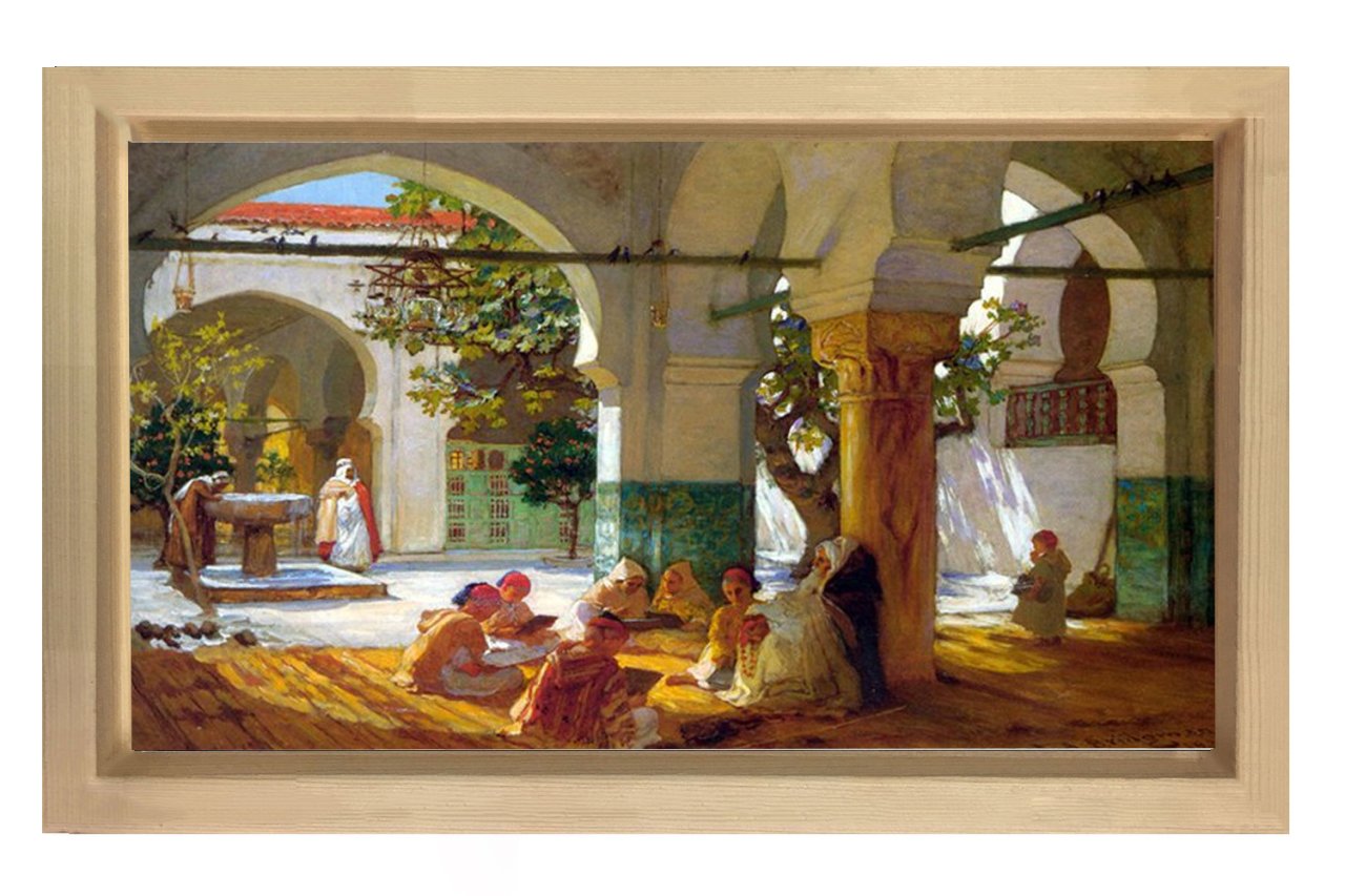 Oryantalist Avlu Tablosu Naturel Ahşap Çerçeve - 45x30