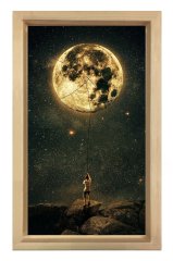 Ay zinciri adam tablosu Naturel Ahşap Çerçeve - 70x100