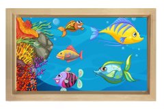 Renkli Balıklar Tablosu Naturel Ahşap Çerçeve - 70x100