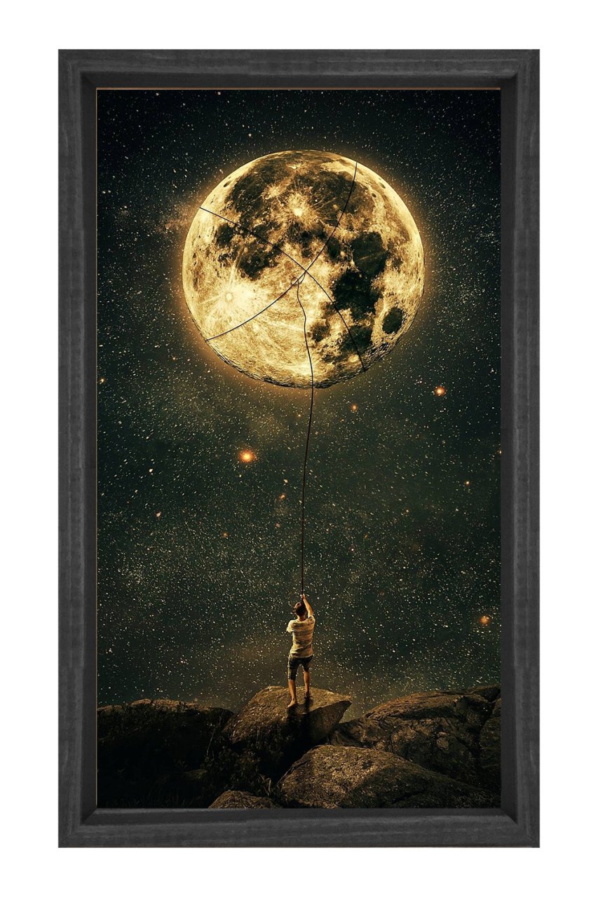 Ay zinciri adam tablosu Siyah Ahşap Çerçeve - 100x200