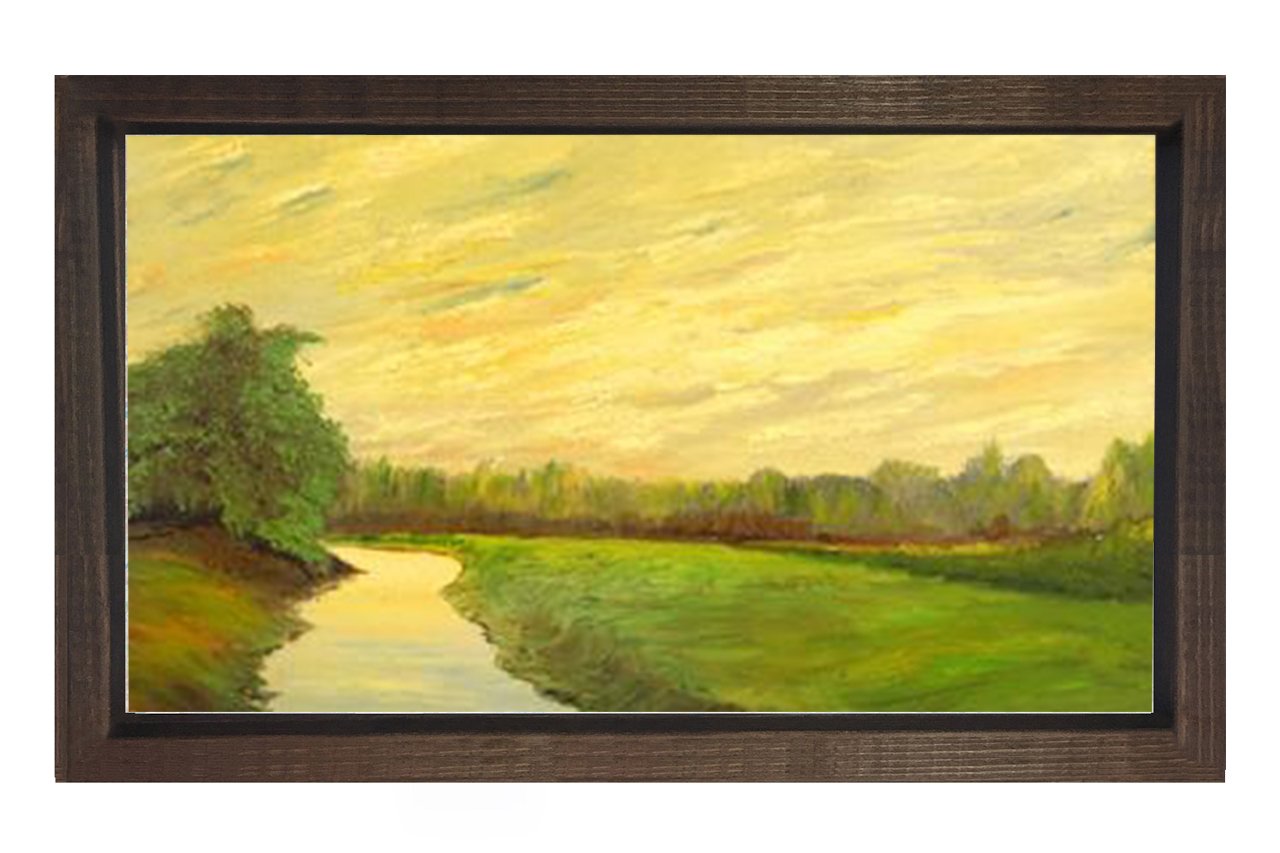 Yeşil Ova Tablosu Kahverengi Ahşap - 40x60