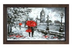 Kırmızı Şemsiyeli Kadın Tablosu Kahverengi Ahşap - 40x60