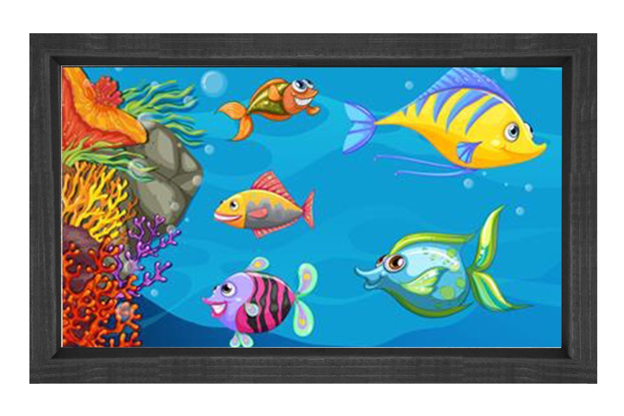 Renkli Balıklar Tablosu Siyah Ahşap Çerçeve - 100x200