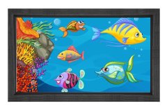 Renkli Balıklar Tablosu Siyah Ahşap Çerçeve - 100x200