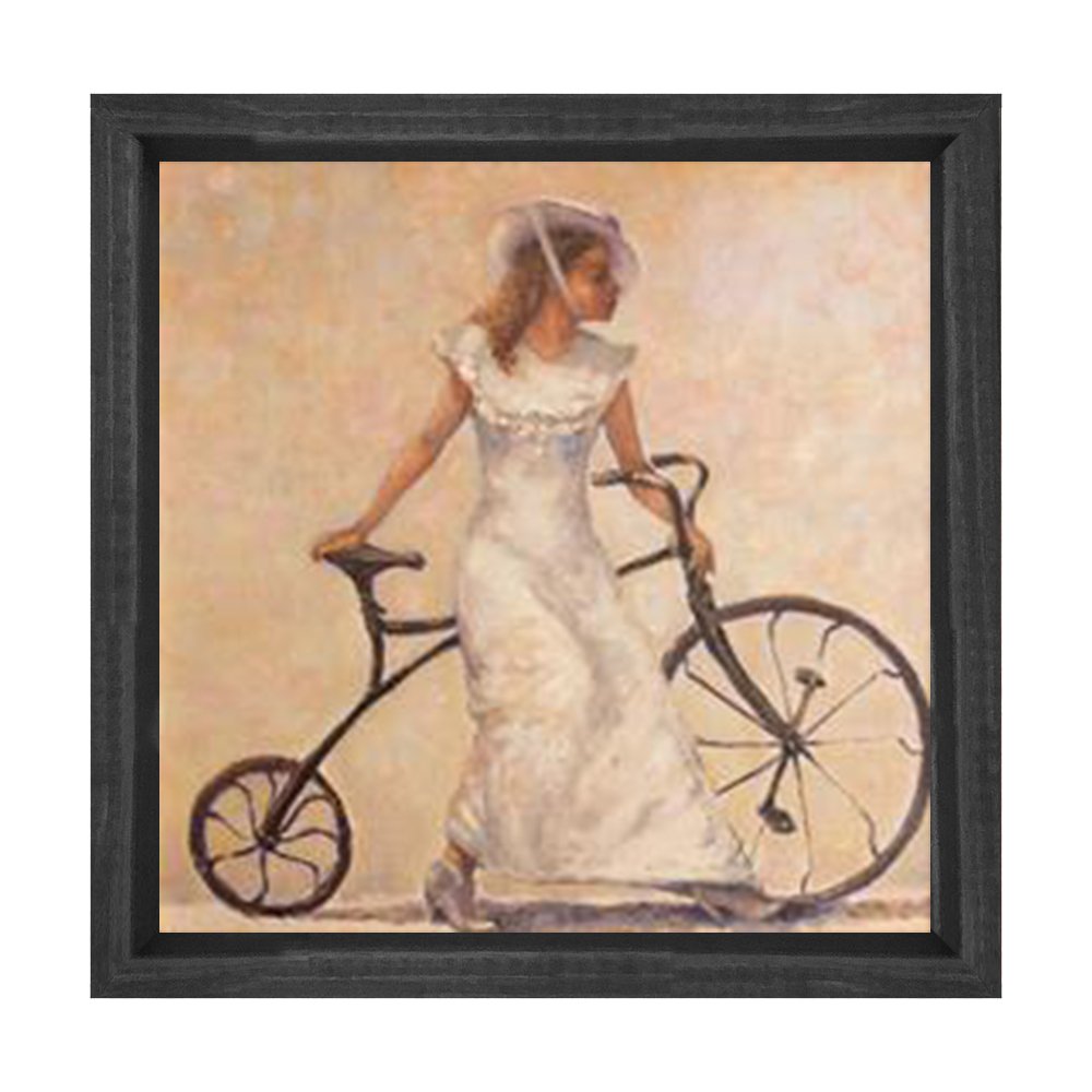 Kadın ve Bisikleti Tablosu Siyah Ahşap Çerçeve - 60x60