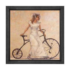 Kadın ve Bisikleti Tablosu Siyah Ahşap Çerçeve - 60x60