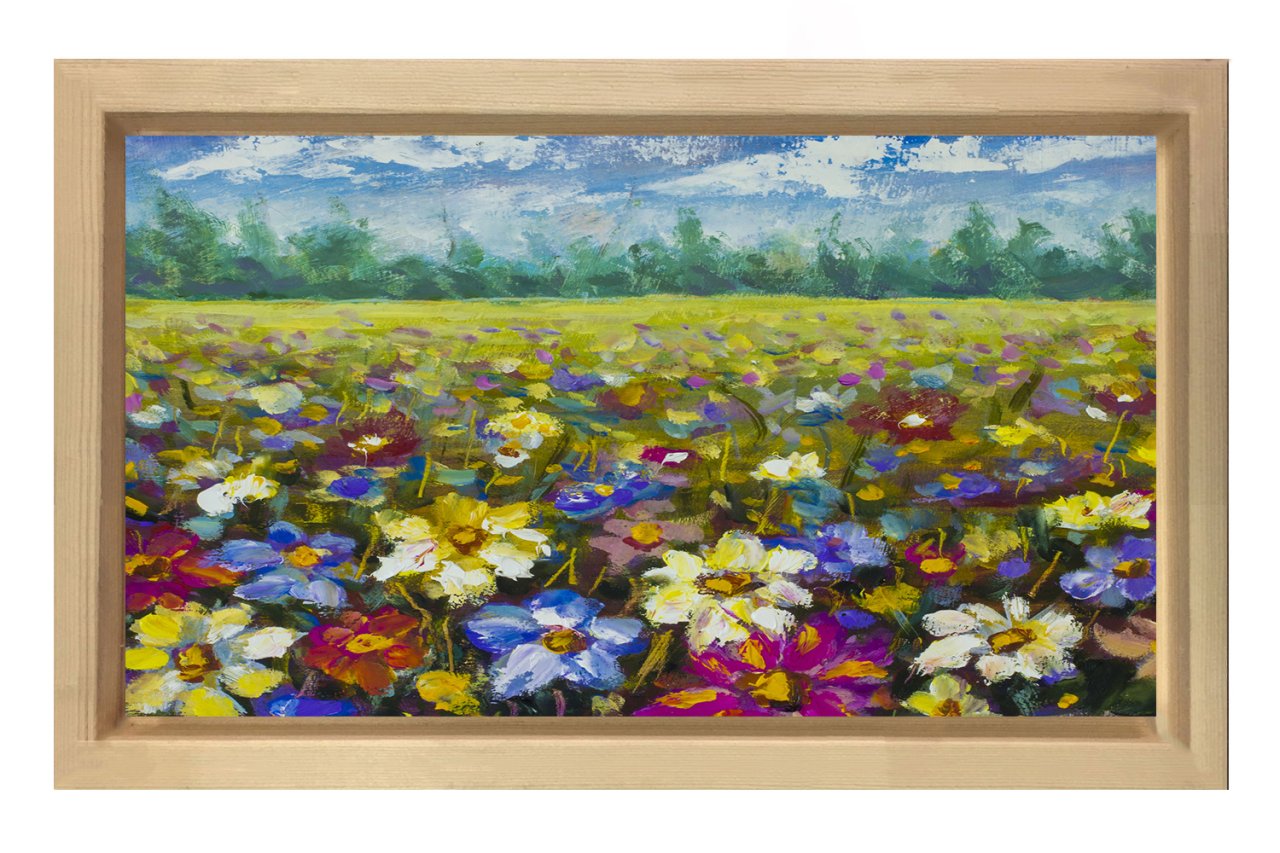 Papatya Çiçekleri Manzara Tablosu Naturel Ahşap Çerçeve - 100x150