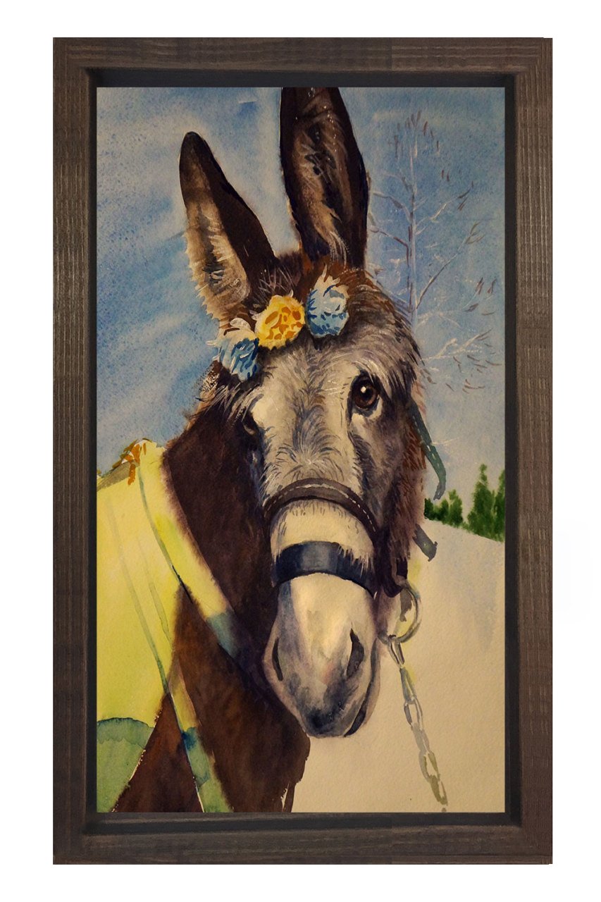 Süslü Eşek Tablosu Kahverengi Ahşap Çerçeve - 50x70