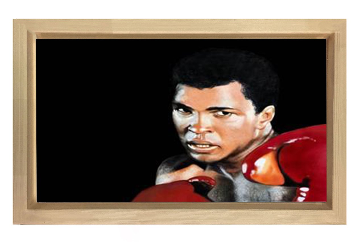 Boks Eldivenleriyle Muhammed Ali  Tablosu Naturel Ahşap Çerçeve - 70x100