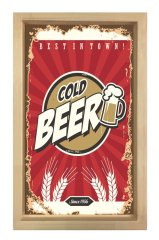 Soğuk Bira Reklam Afişi Tablosu Naturel Ahşap Çerçeve - 45x30