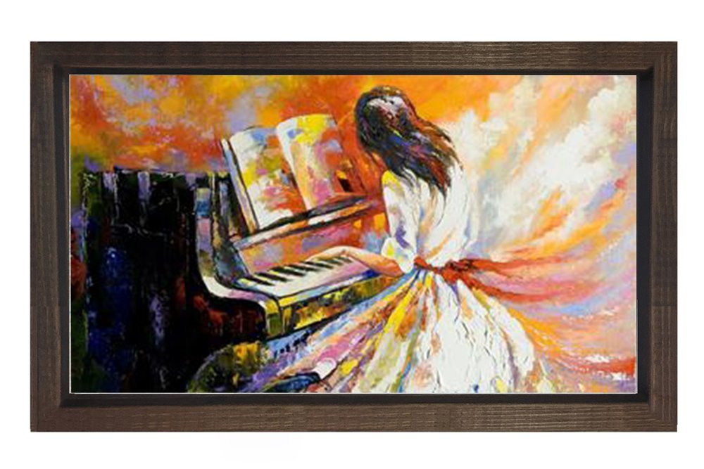 Piano Çalan Kız Tablosu Kahverengi Ahşap - 100x150