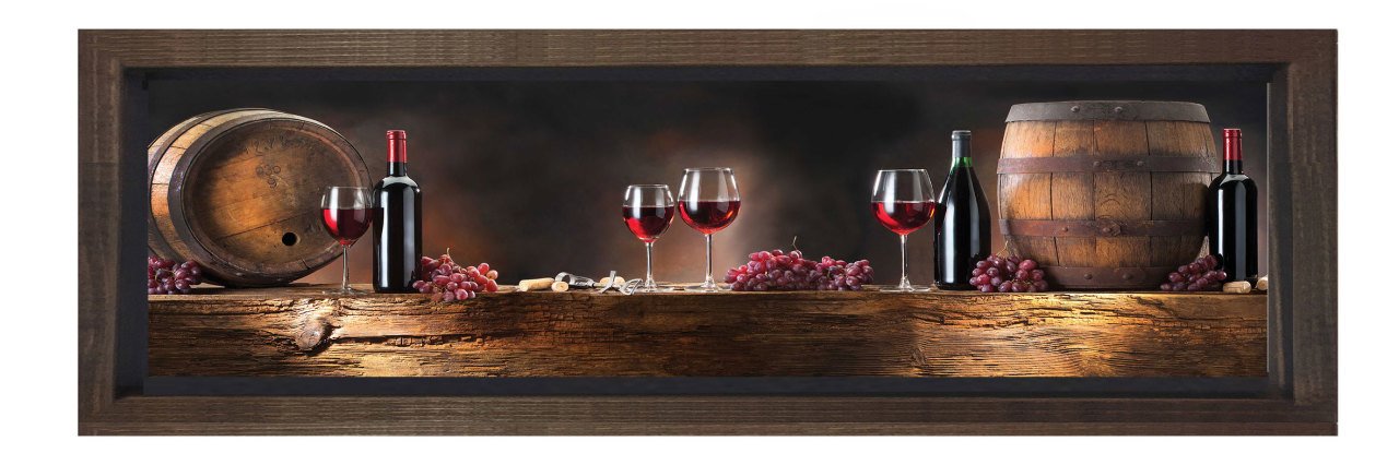 Şarap Ve Fıçı Tablosu Kahverengi Ahşap Çerçeve - 200x70