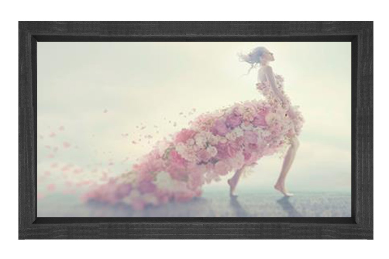 Çiçek Kadın Tablosu Siyah Ahşap Çerçeve - 50x70