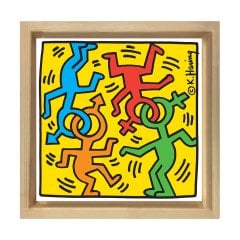 Soyut Renkli Adamlar Tablosu Naturel Ahşap Çerçeve - 70x70