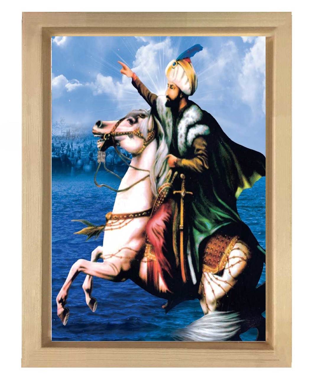 Fatih Sultan Mehmet At Tablosu Naturel Ahşap Çerçeve - 45x30