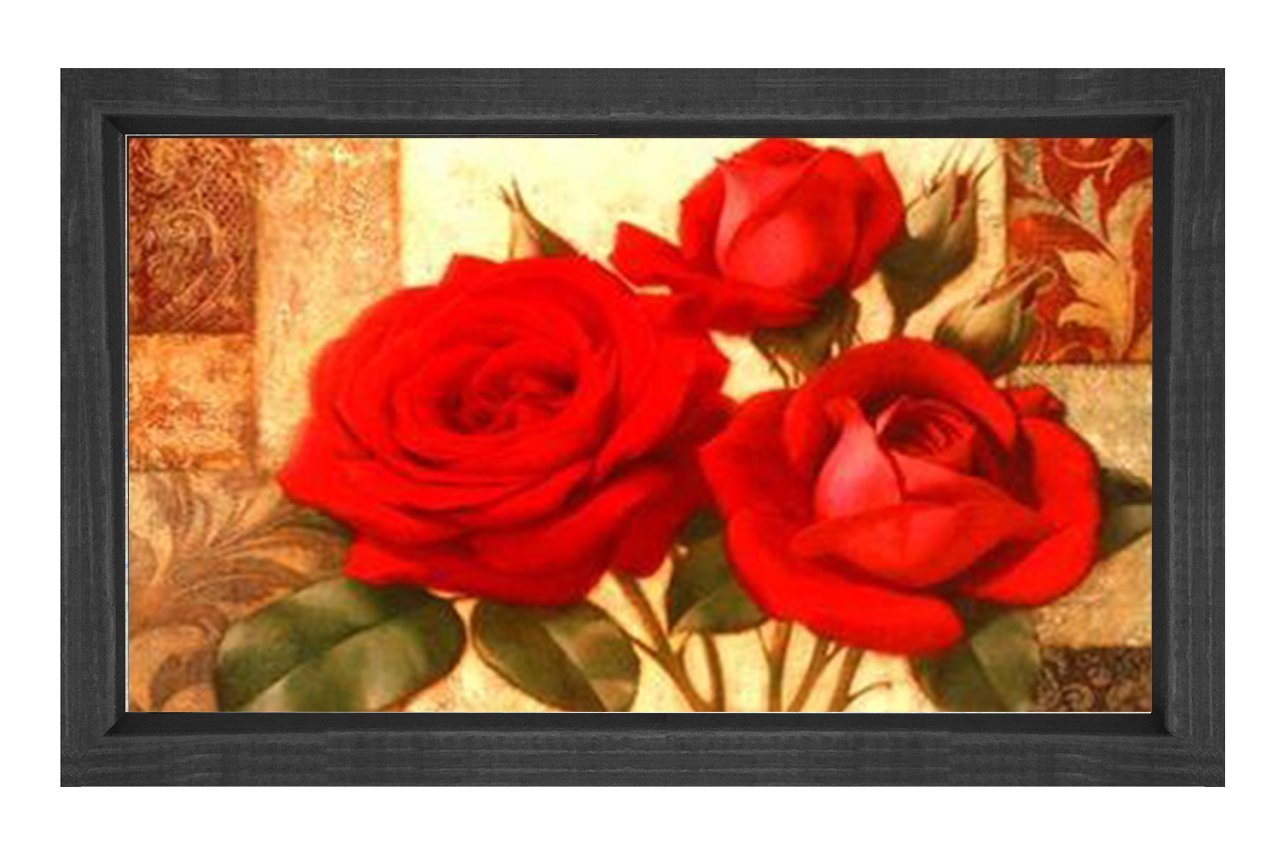 Kırmızı Gül Çiçekleri Tablosu Siyah Ahşap Çerçeve - 45x30