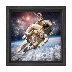 Astronot Tablosu Siyah Ahşap Çerçeve - 50x50
