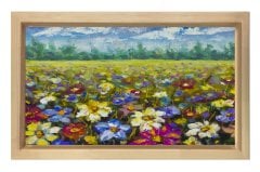 Papatya Çiçekleri Manzara Tablosu Naturel Ahşap Çerçeve - 45x30