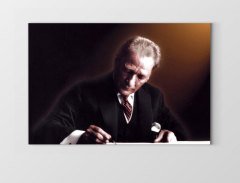 Atatürk Yazı Yazarken Tablosu Çerçevesiz - 45x30